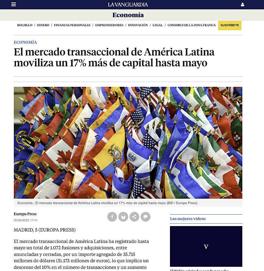 El mercado transaccional de Amrica Latina moviliza un 17% ms de capital hasta mayo